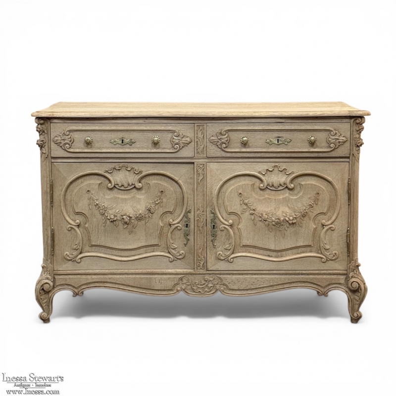 19th Century French Louis XV Low Buffet ~ Credenza in Stripped Oak