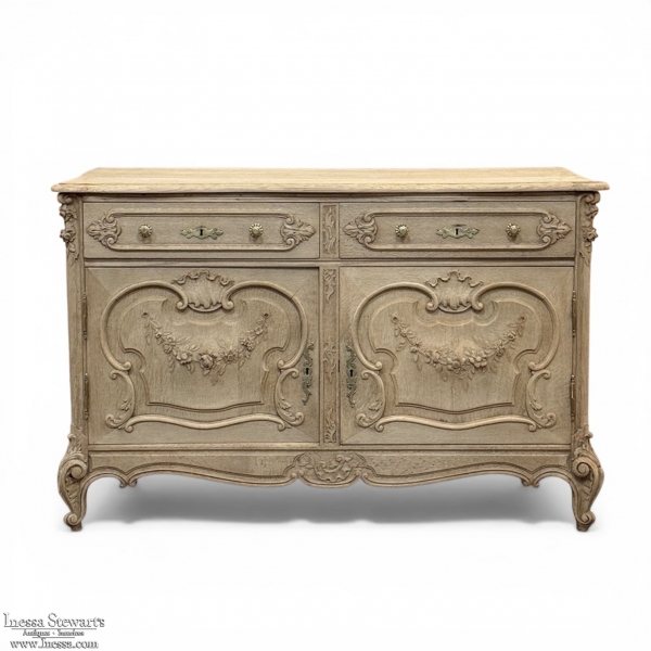 19th Century French Louis XV Low Buffet ~ Credenza in Stripped Oak