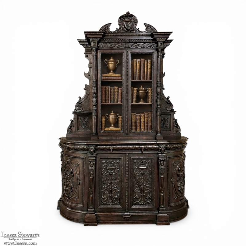 19th Century French Renaissance Two-Tiered Bookcase ~ Bibliotheque