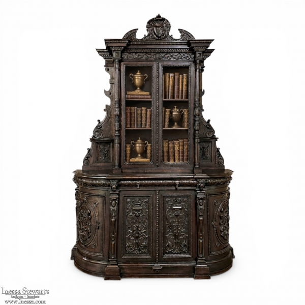19th Century French Renaissance Two-Tiered Bookcase ~ Bibliotheque