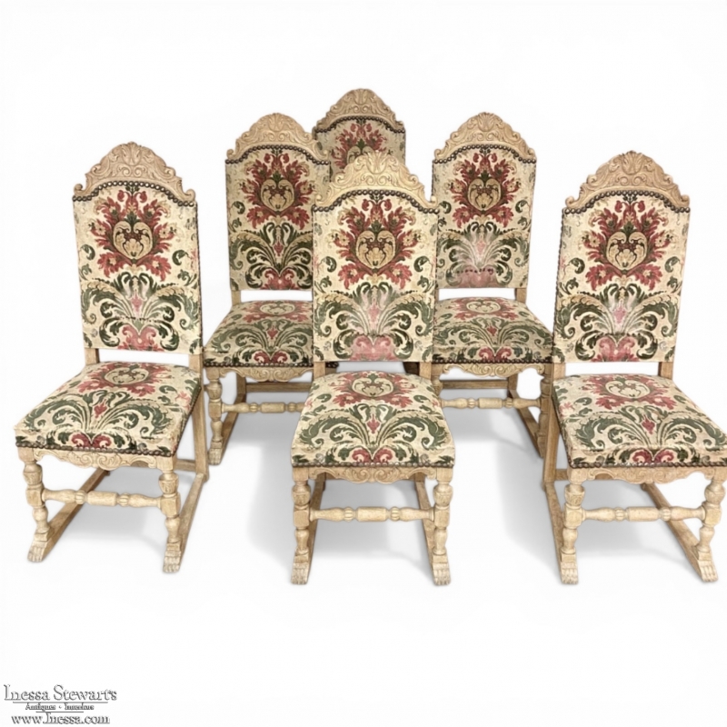 Set of Six Stripped Renaissance Revival Dining Chairs, Circa 1900