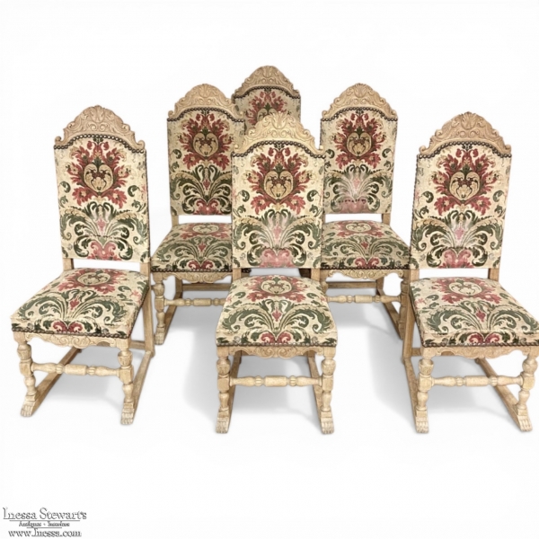 Set of Six Stripped Renaissance Revival Dining Chairs, Circa 1900