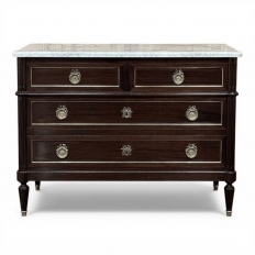 French Louis XVI Mahogany Carrara Marble Top Commode