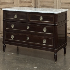 French Louis XVI Mahogany Carrara Marble Top Commode