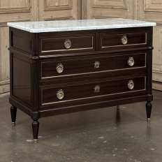 French Louis XVI Mahogany Carrara Marble Top Commode