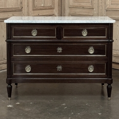 French Louis XVI Mahogany Carrara Marble Top Commode