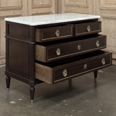 French Louis XVI Mahogany Carrara Marble Top Commode