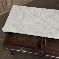French Louis XVI Mahogany Carrara Marble Top Commode