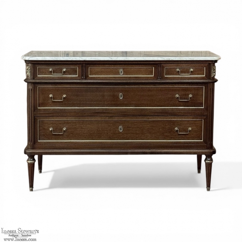 French Directoire Neoclassical Carrara Marble Top Commode