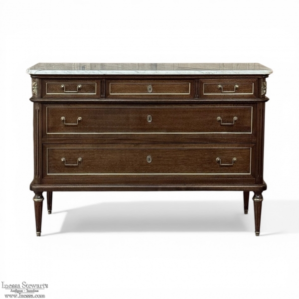 French Directoire Neoclassical Carrara Marble Top Commode
