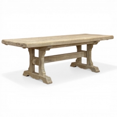Vintage Rustic European Stripped Oak Trestle Dining Table