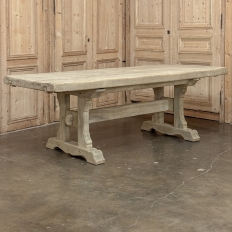 Vintage Rustic European Stripped Oak Trestle Dining Table