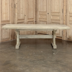 Vintage Rustic European Stripped Oak Trestle Dining Table