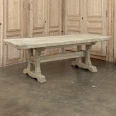 Vintage Rustic European Stripped Oak Trestle Dining Table