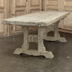 Vintage Rustic European Stripped Oak Trestle Dining Table