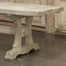 Vintage Rustic European Stripped Oak Trestle Dining Table