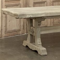 Vintage Rustic European Stripped Oak Trestle Dining Table