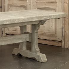 Vintage Rustic European Stripped Oak Trestle Dining Table