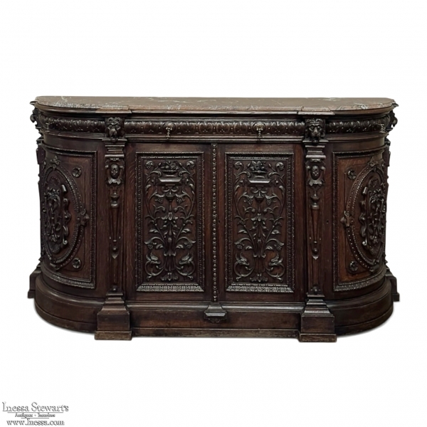19th Century French Renaissance Revival Style Marble Top Buffet