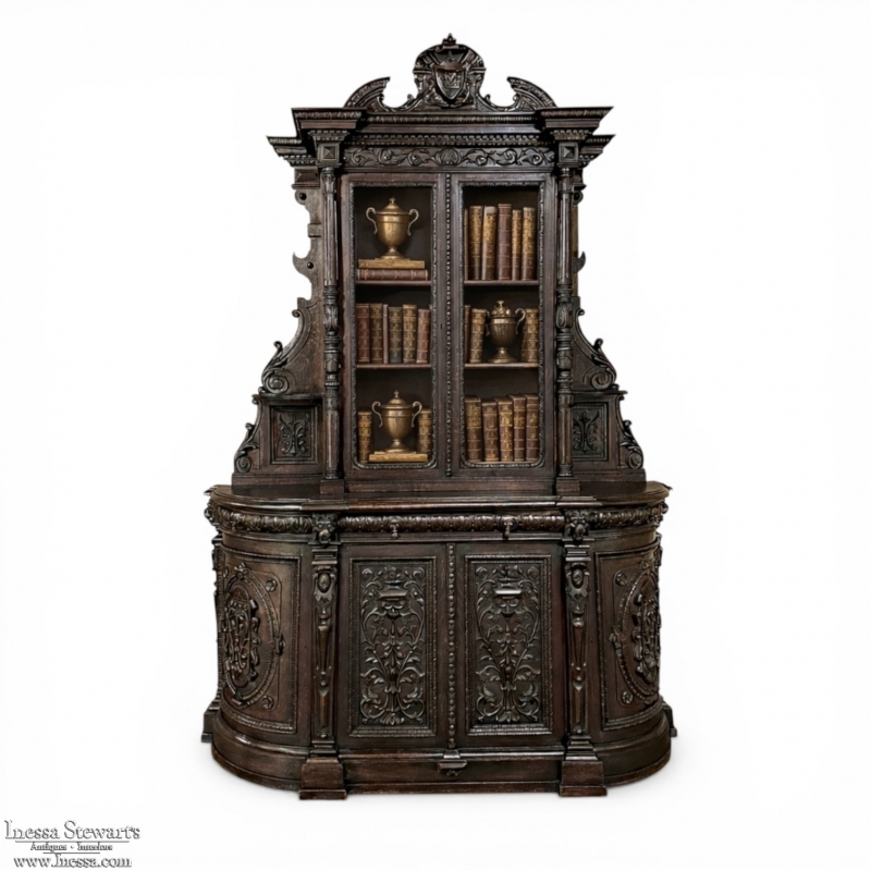 19th Century French Renaissance Two-Tiered Bookcase ~ Bibliotheque