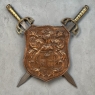 Vintage Decorative Embossed Copper Shield with Pair of Swords