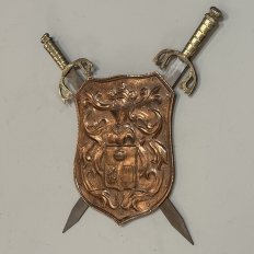 Vintage Decorative Embossed Copper Shield with Pair of Swords