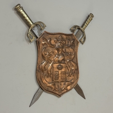 Vintage Decorative Embossed Copper Shield with Pair of Swords