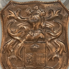 Vintage Decorative Embossed Copper Shield with Pair of Swords