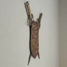 Vintage Decorative Embossed Copper Shield with Pair of Swords
