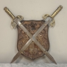 Vintage Decorative Embossed Copper Shield with Pair of Swords
