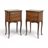 Pair of French Marble Top Marquetry Side Tables ~ Nightstands