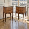 Pair of French Marble Top Marquetry Side Tables ~ Nightstands