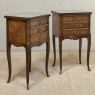 Pair of French Marble Top Marquetry Side Tables ~ Nightstands