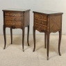 Pair of French Marble Top Marquetry Side Tables ~ Nightstands