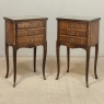 Pair of French Marble Top Marquetry Side Tables ~ Nightstands
