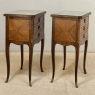 Pair of French Marble Top Marquetry Side Tables ~ Nightstands