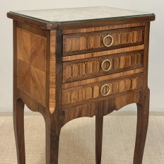 Pair of French Marble Top Marquetry Side Tables ~ Nightstands