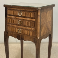 Pair of French Marble Top Marquetry Side Tables ~ Nightstands