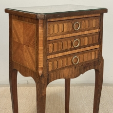 Pair of French Marble Top Marquetry Side Tables ~ Nightstands
