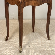 Pair of French Marble Top Marquetry Side Tables ~ Nightstands