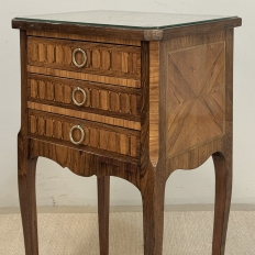 Pair of French Marble Top Marquetry Side Tables ~ Nightstands