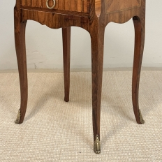 Pair of French Marble Top Marquetry Side Tables ~ Nightstands