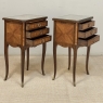 Pair of French Marble Top Marquetry Side Tables ~ Nightstands