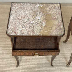Pair of French Marble Top Marquetry Side Tables ~ Nightstands