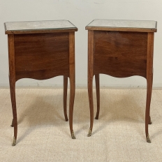 Pair of French Marble Top Marquetry Side Tables ~ Nightstands
