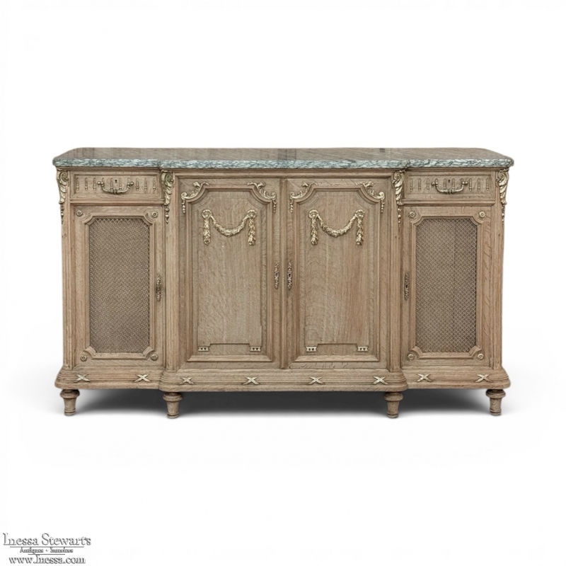 19th Century Louis XVI Stripped Oak and Ormolu Marble Top Buffet