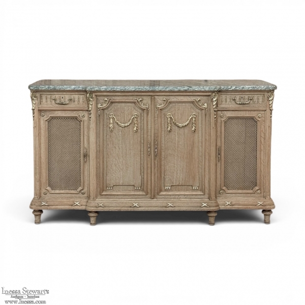 19th Century Louis XVI Stripped Oak and Ormolu Marble Top Buffet