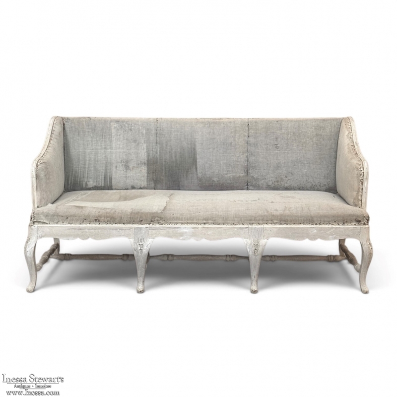 18th Century Swedish Rococo Bench in Hand-Scraped Painted Finish