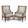 Pair 19th Century French Louis XVI Walnut Bergères ~ Armchairs