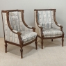 Pair 19th Century French Louis XVI Walnut Bergères ~ Armchairs
